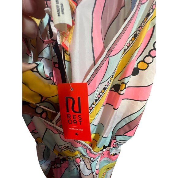 River Island Resort Collection V-Neck Wrap Playsuit Romper Multicolor Abstract - Picture 5 of 9